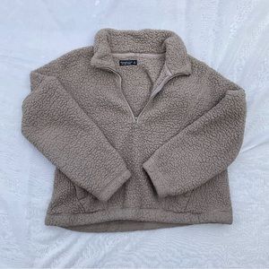 beige teddy half zip jacket